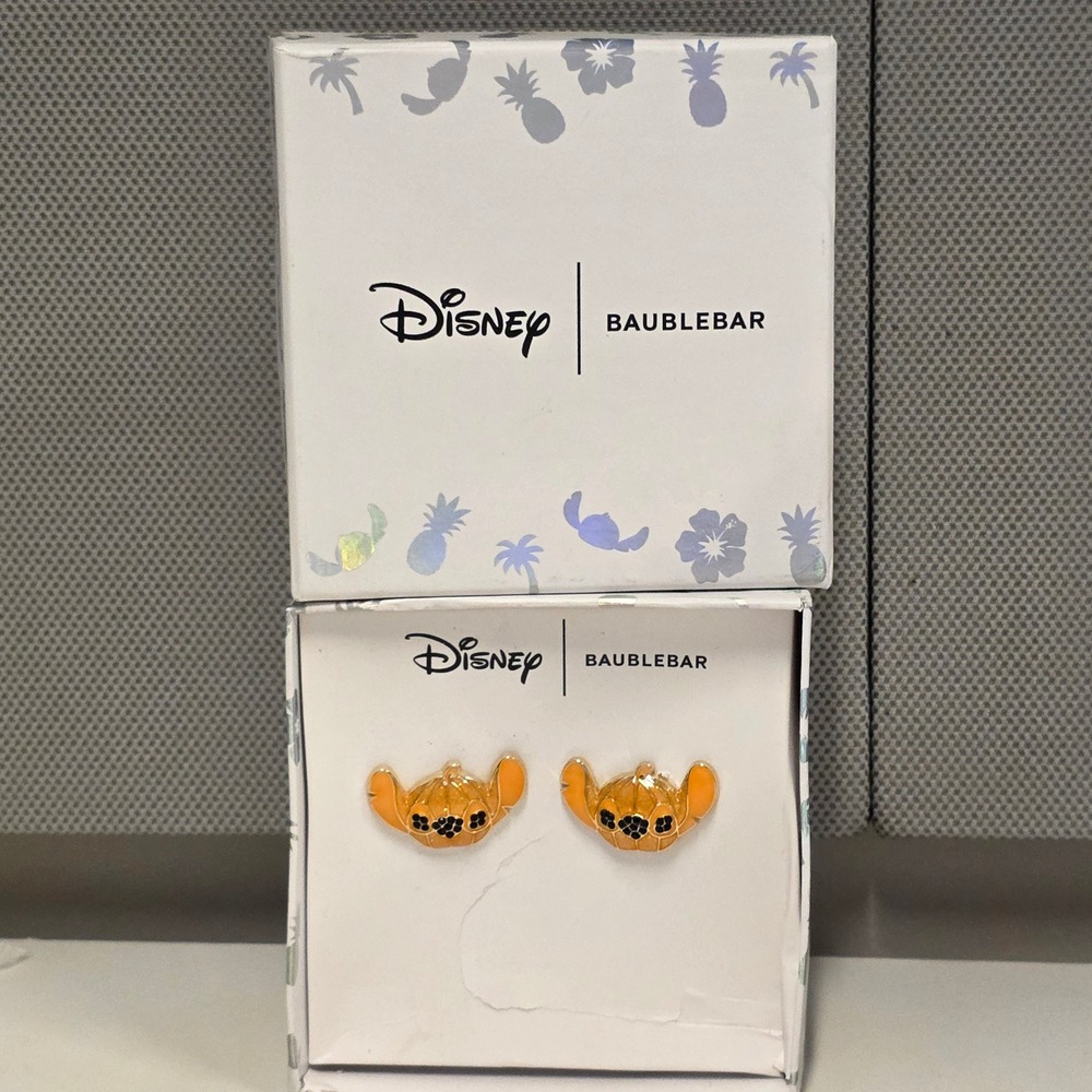 Disney Baublebar Stitch Pumpkin Halloween Enamel Stud Earrings Orange Glitter
